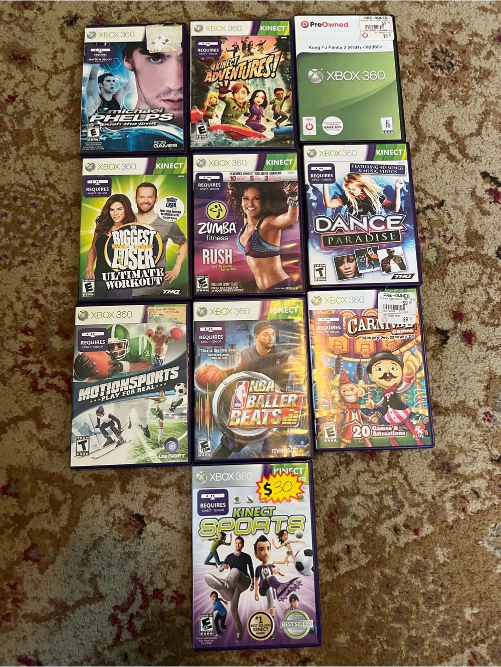Lot of 10 Xbox 360 Kinect Games - Complete with Cases & Discs Microsoft motion